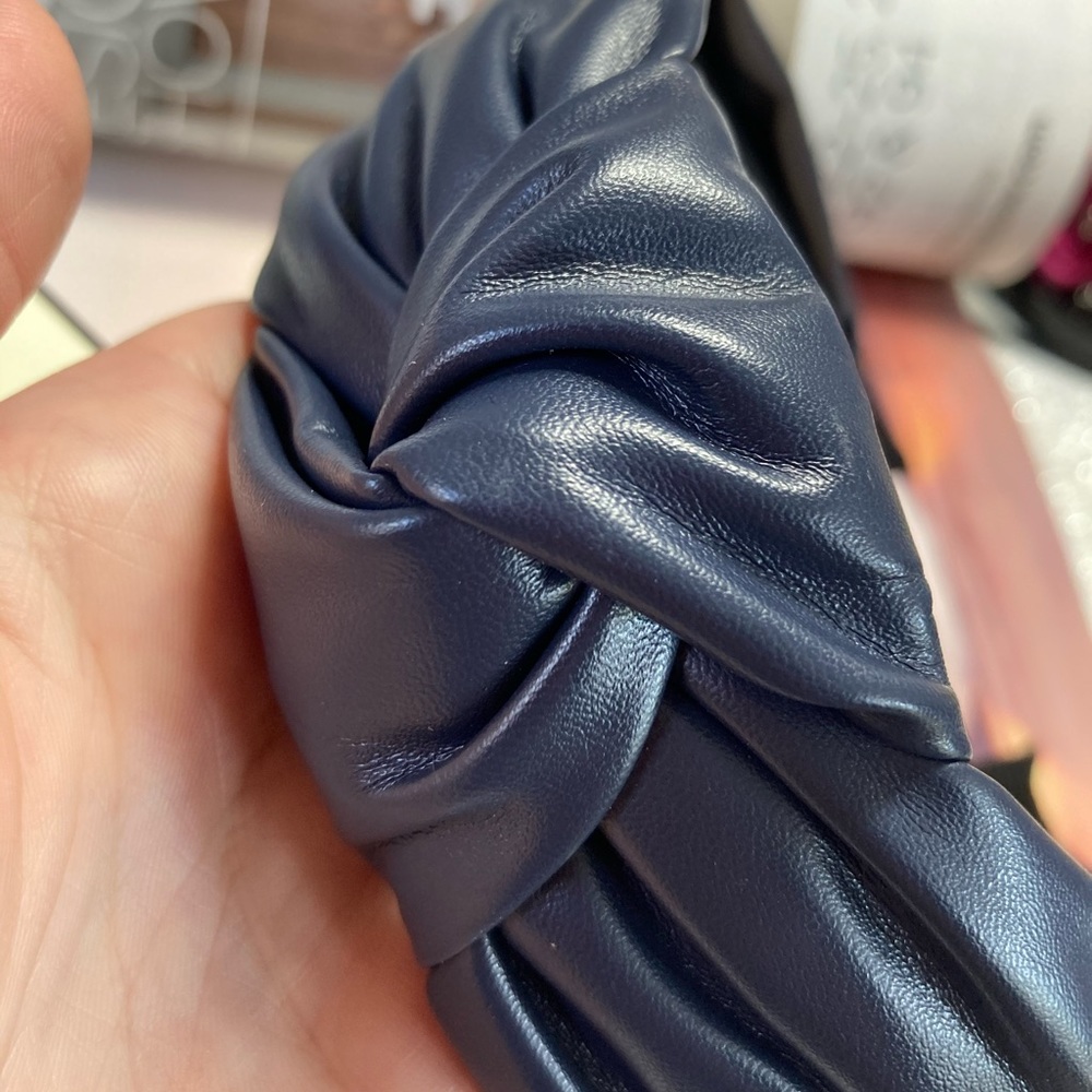 Faux Leather Navy Headband - Picture 2 of 3